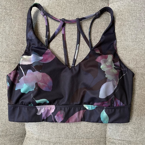 ALL IN MOTION Navy Floral Print Light Support Strappy Sports Bra Sz M - Picture 1 of 3